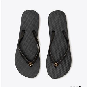 Size 8 Tory Burch brand new in box thin black flip flops with logo
